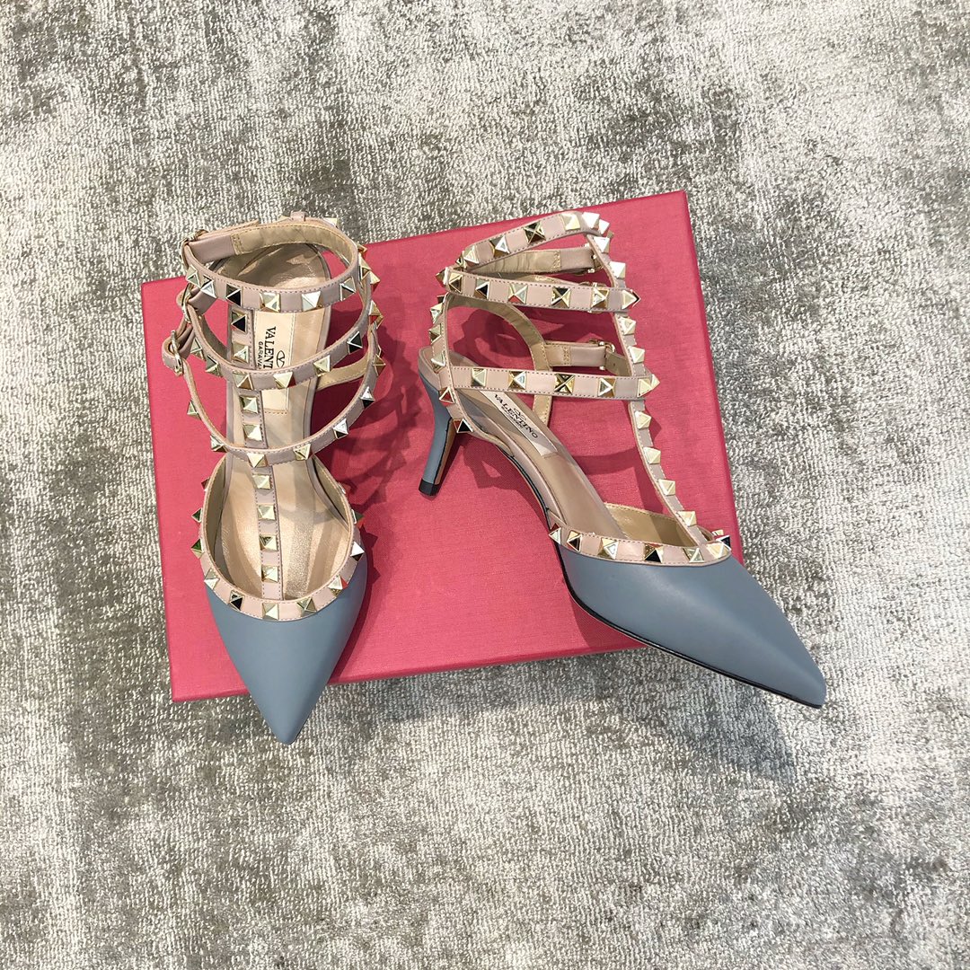 Valentino VT Collection Triple Strap Mid Heel 6.5cm Haze Blue