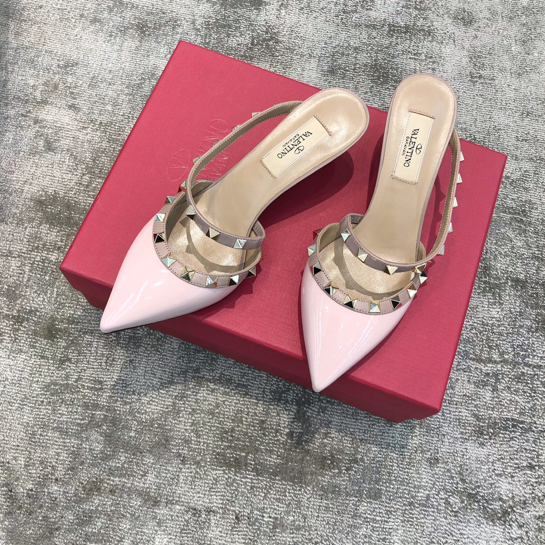 Valentino VT Collection One strap slant heel slipper 6.5CM Patent leather pink