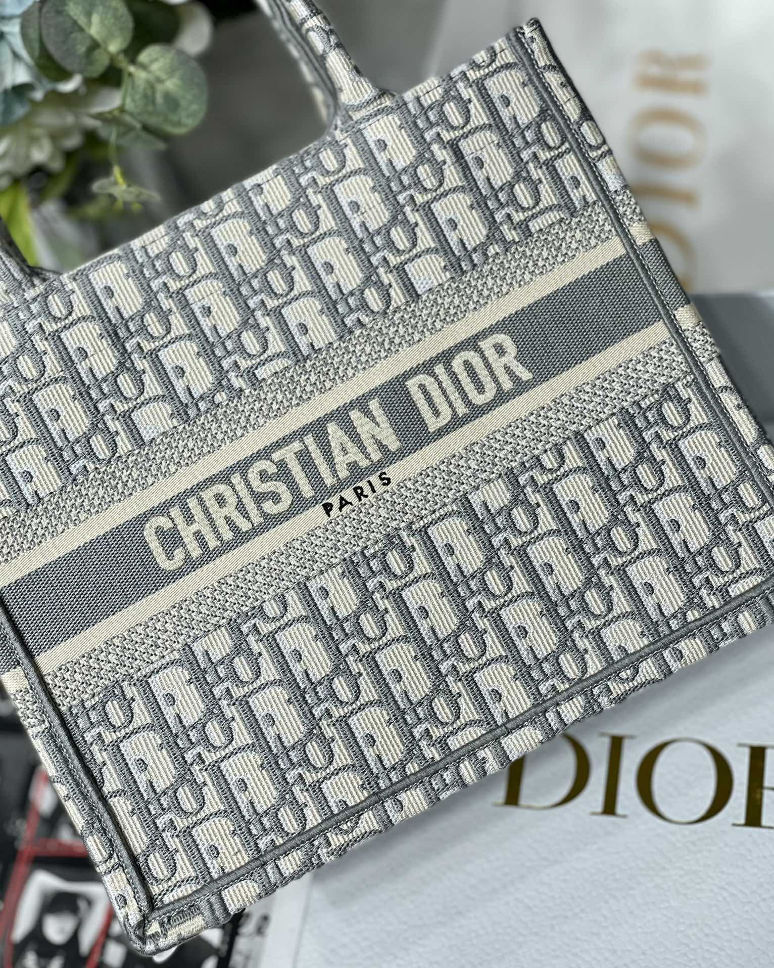 DIOR TOTE Classic Grey Embroidery