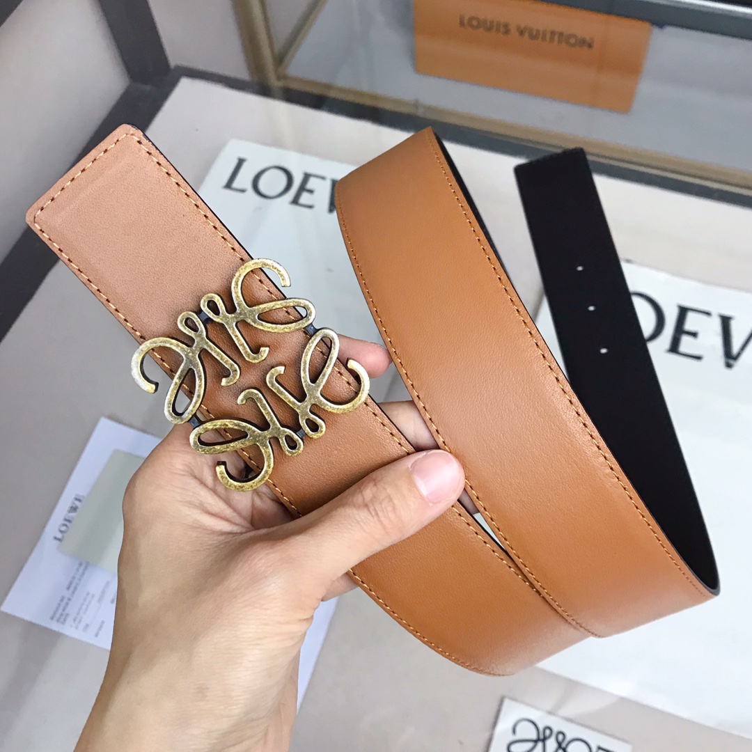 LOEVE stainless steel logo pattern metal buckle with top layer cowhide reversible