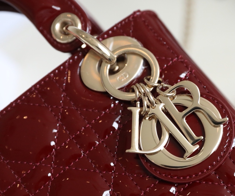 Wine Red  Lady Dior vine check patent leather cow leather mini handbag