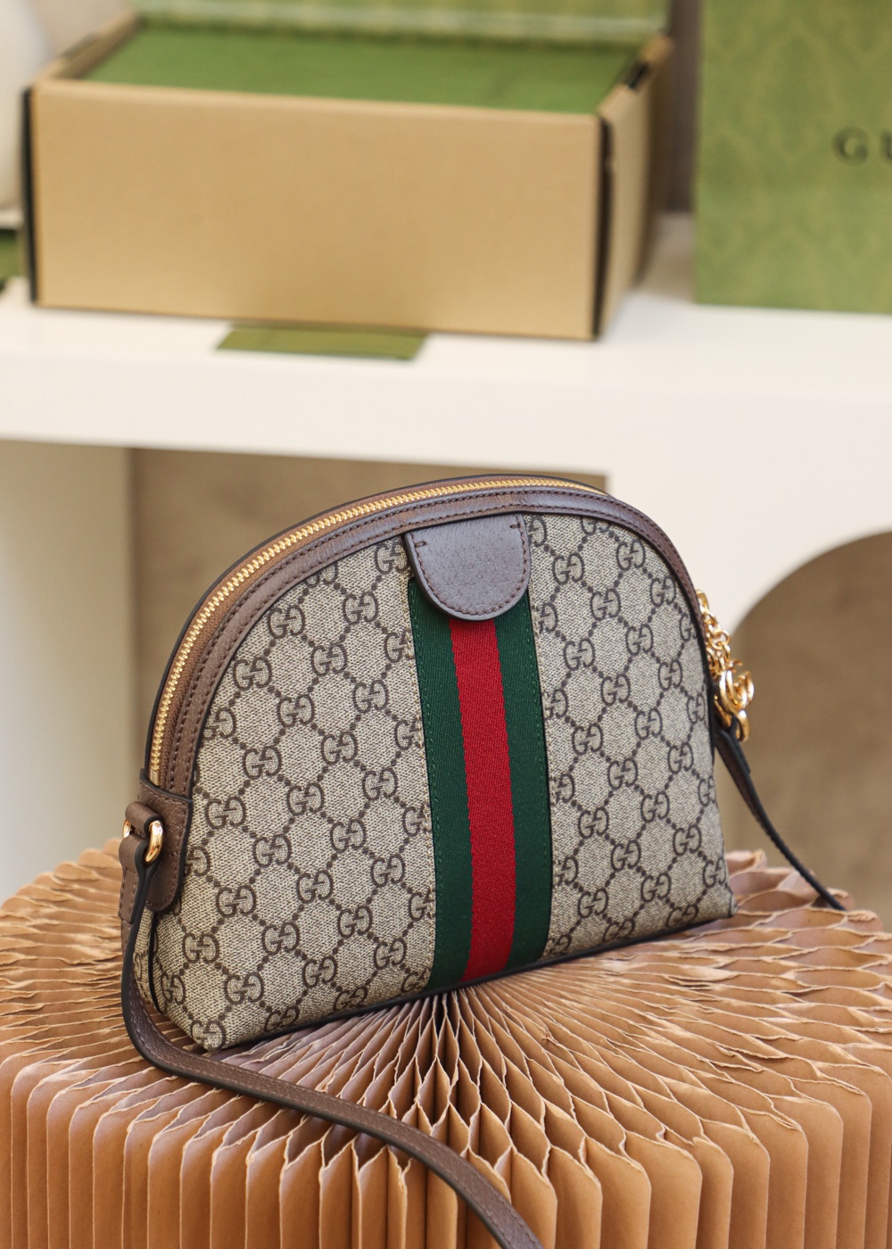 GUCCI upgraded version 𝐎𝐩𝐡𝐢𝐝𝐚 𝐆𝐆 small shell original leather #499621
