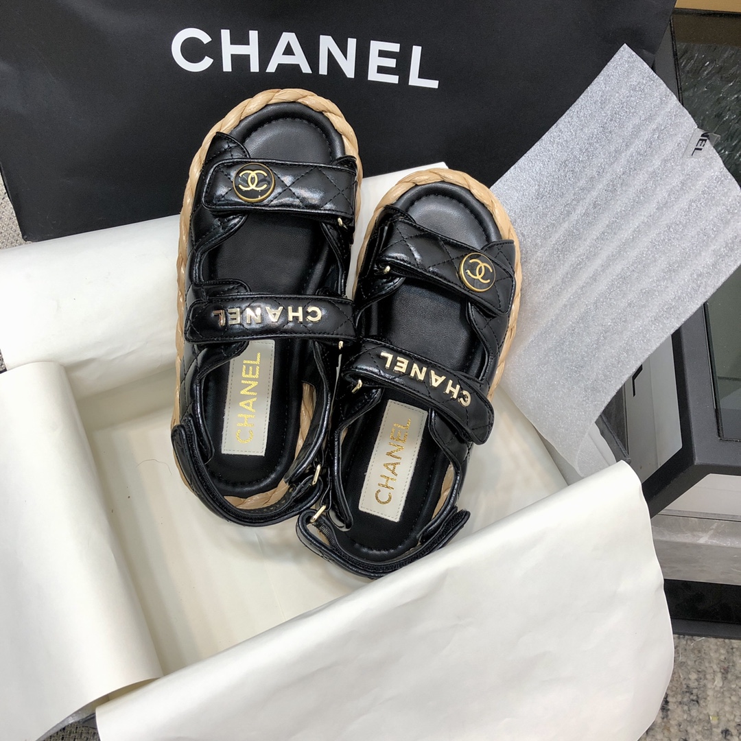 CHANEL 2023 spring and summer latest woven velcro sandals Japan imported woven materials