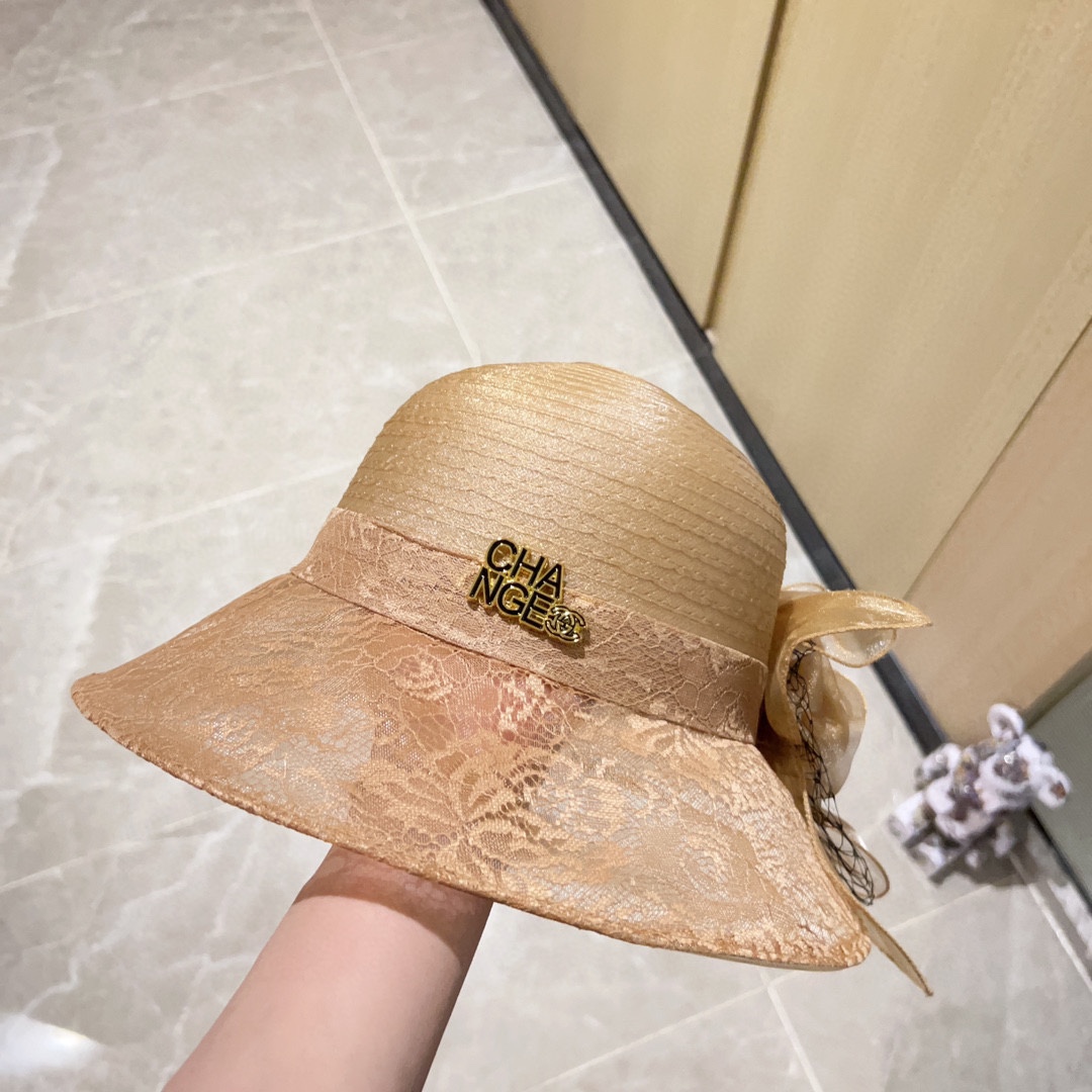Chanel organza lace bowl hat straw hat