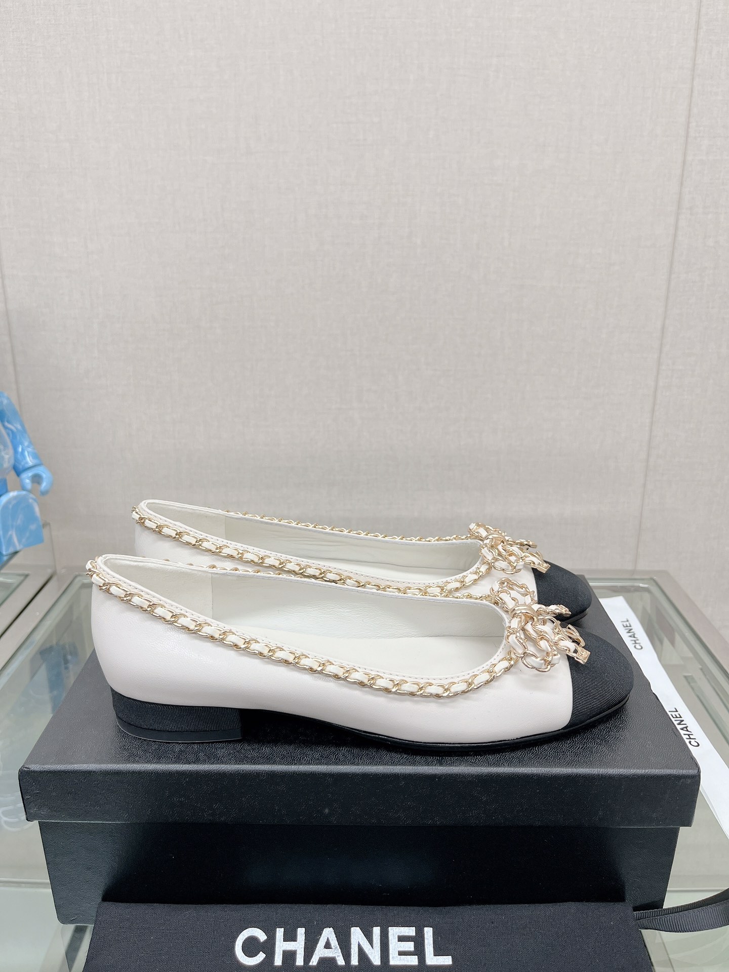 CHANEL 23Ss chain bow flat single shoes imported lambskin sheepskin lining