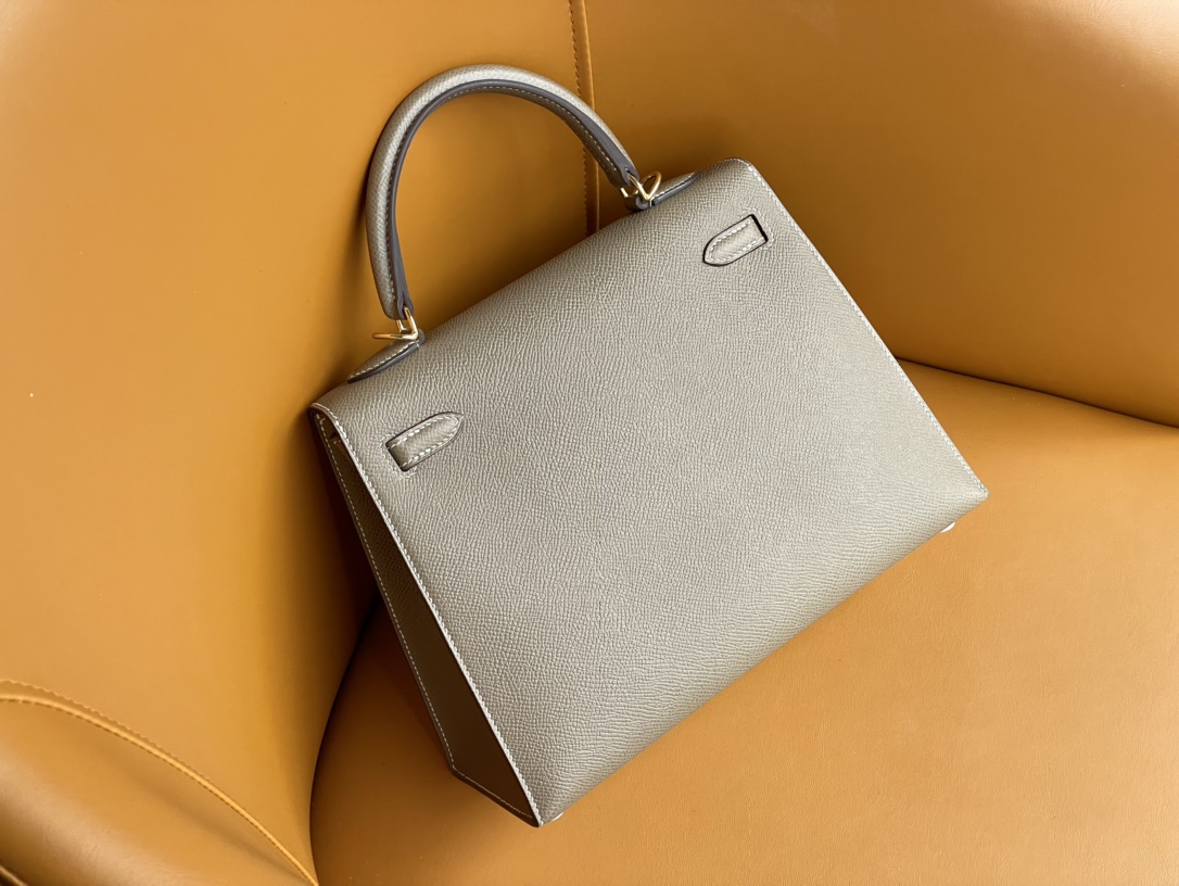 Kelly25 elephant gray epsom leather gold buckle