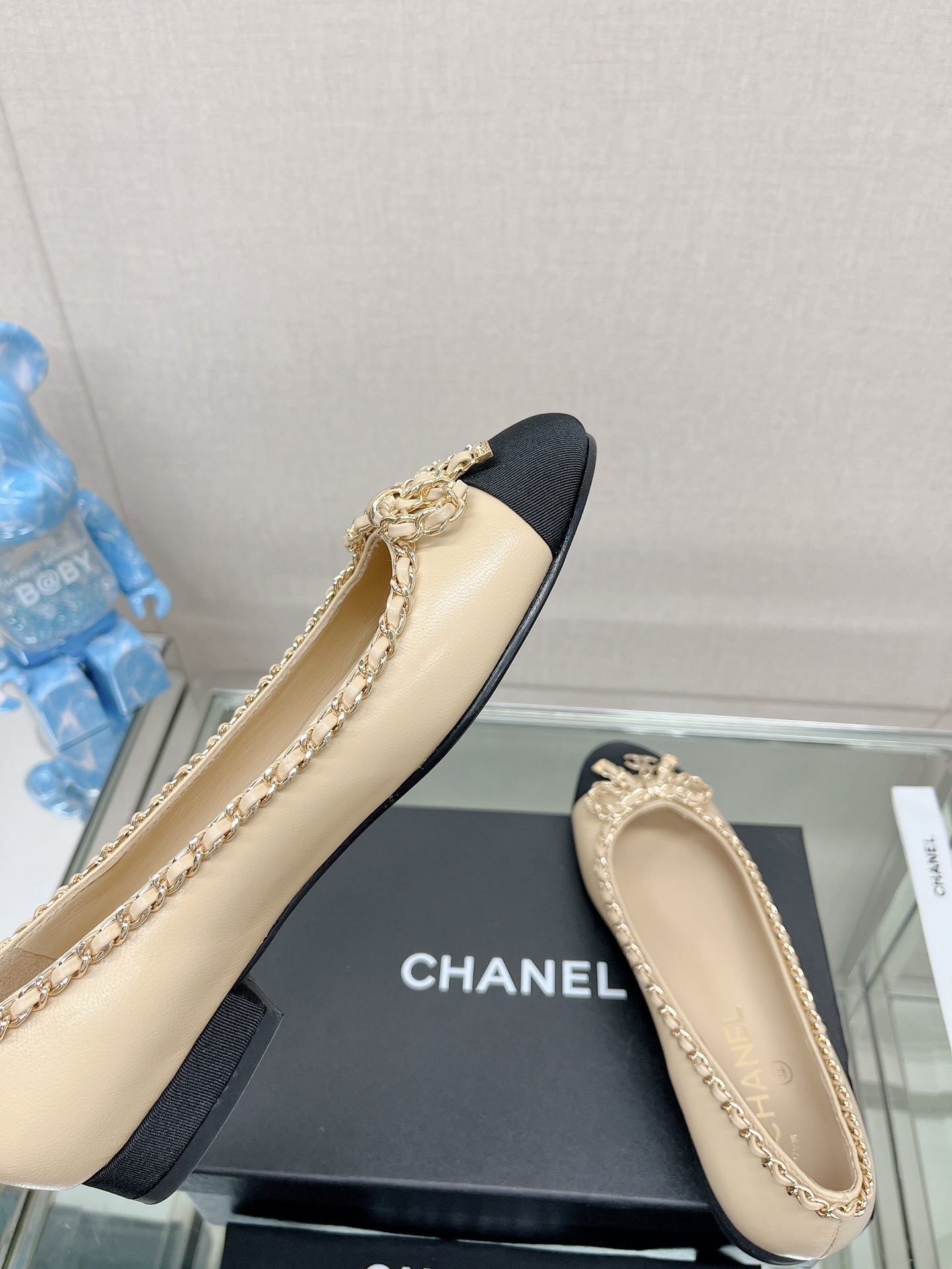 CHANEL 23Ss chain bow flat single shoes imported lambskin sheepskin lining