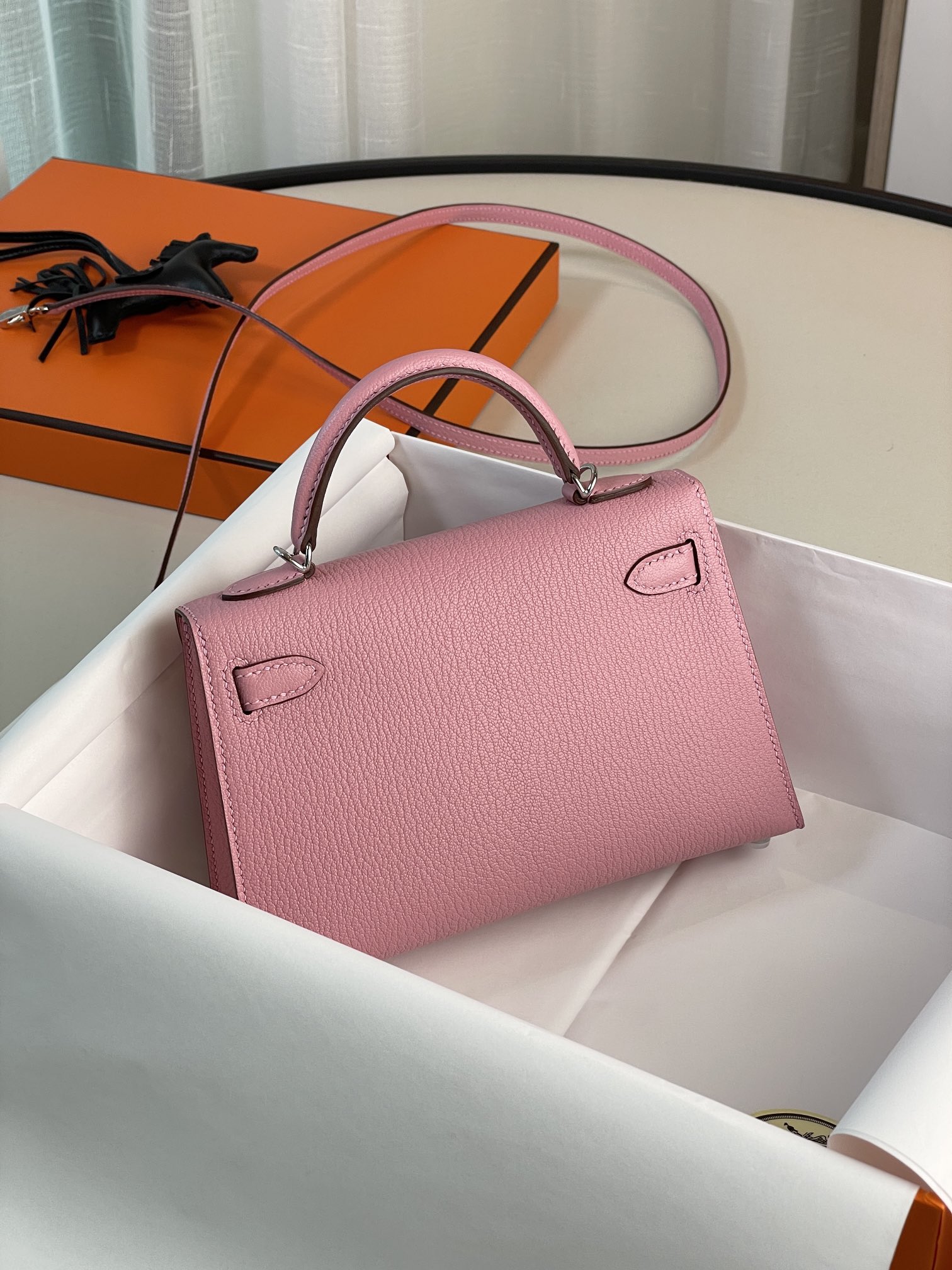 Mini Kelly 2nd Generation Cherry Blossom Pink Goat Leather Silver Buckle