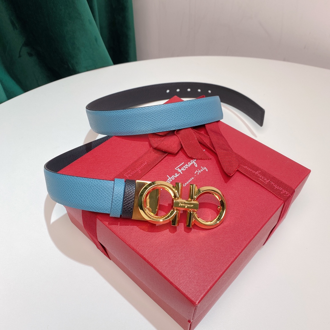 FERRAGAMO Ladies Reversible Top Grain Leather Belt