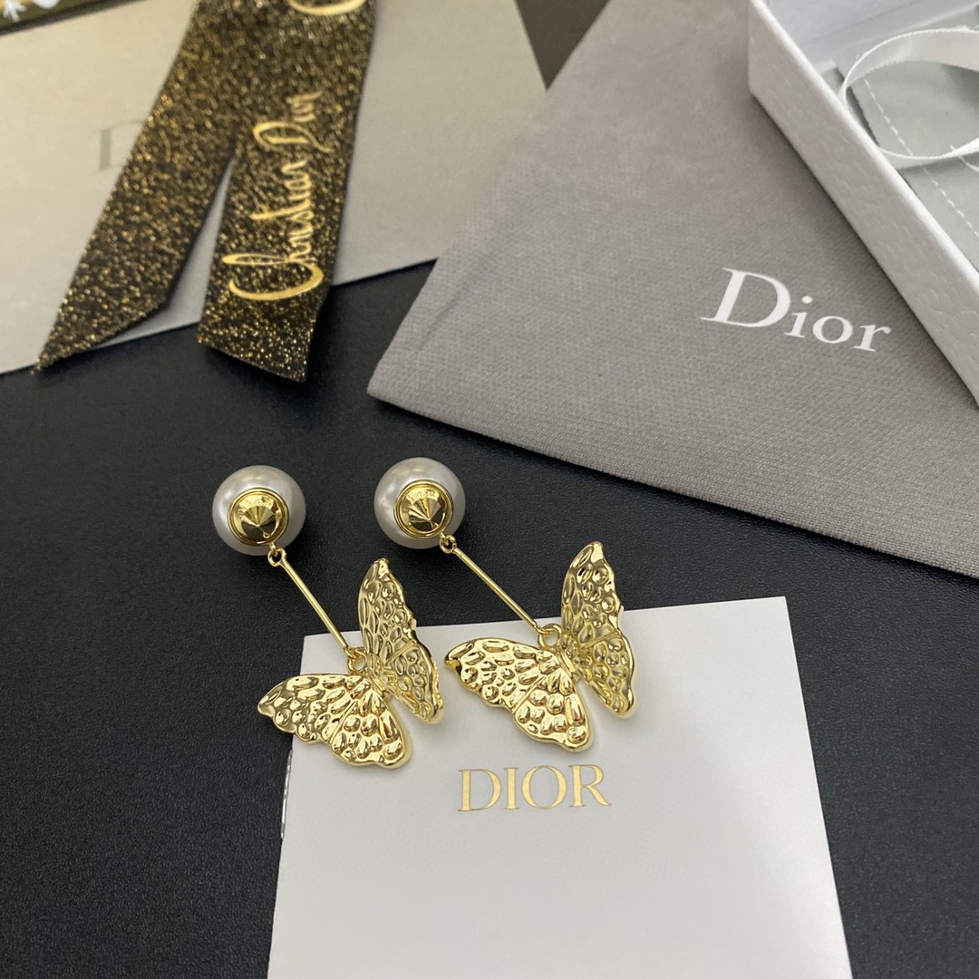 Dior fashion crystal diamond tassel full diamond logo letter stud earrings