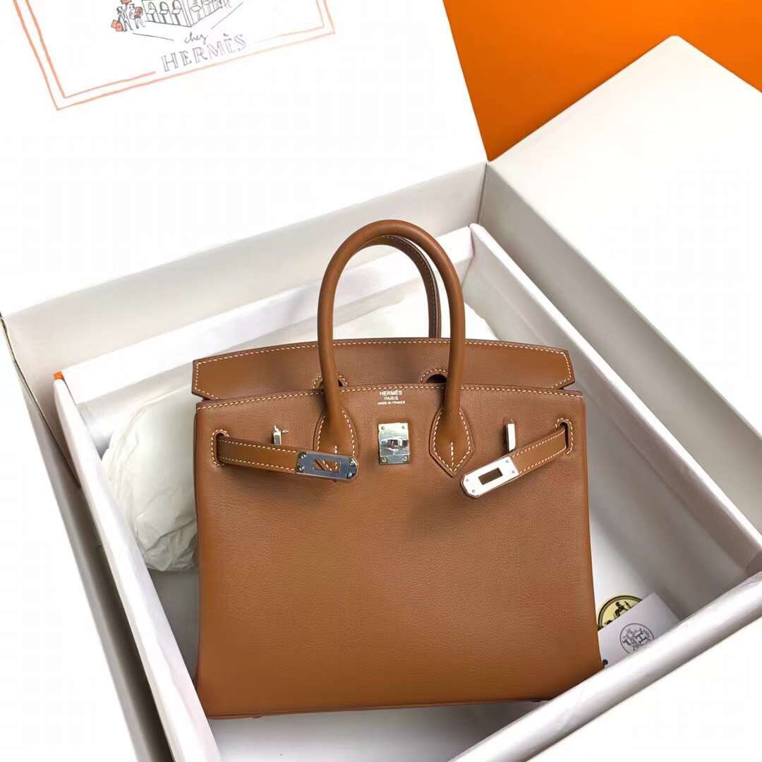 Birkin 25cm ck37 gold brown gold buckle silver buckle Original swift calfskin top craftsmanship beeswax thread handmade