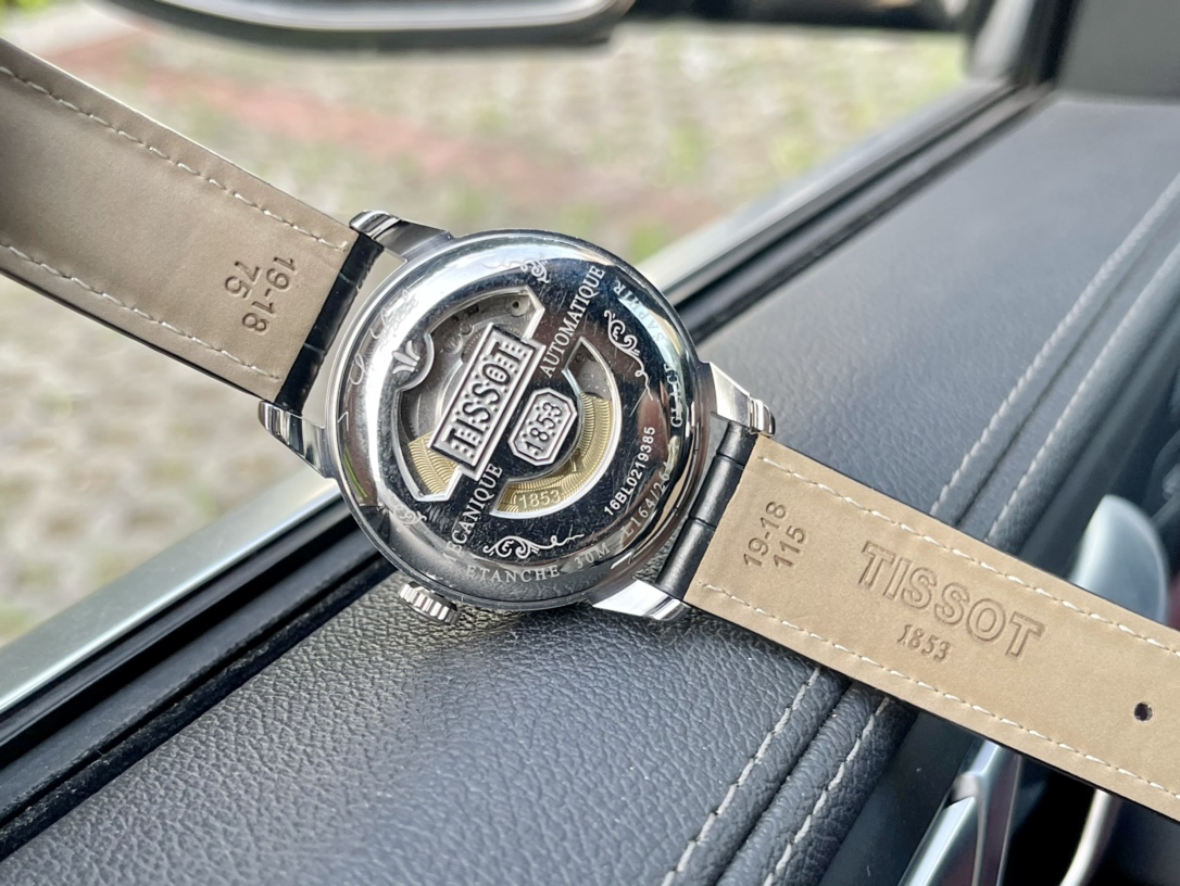 Tissot sapphire glass mirror 316 steel original double button butterfly buckle/genuine leather belt