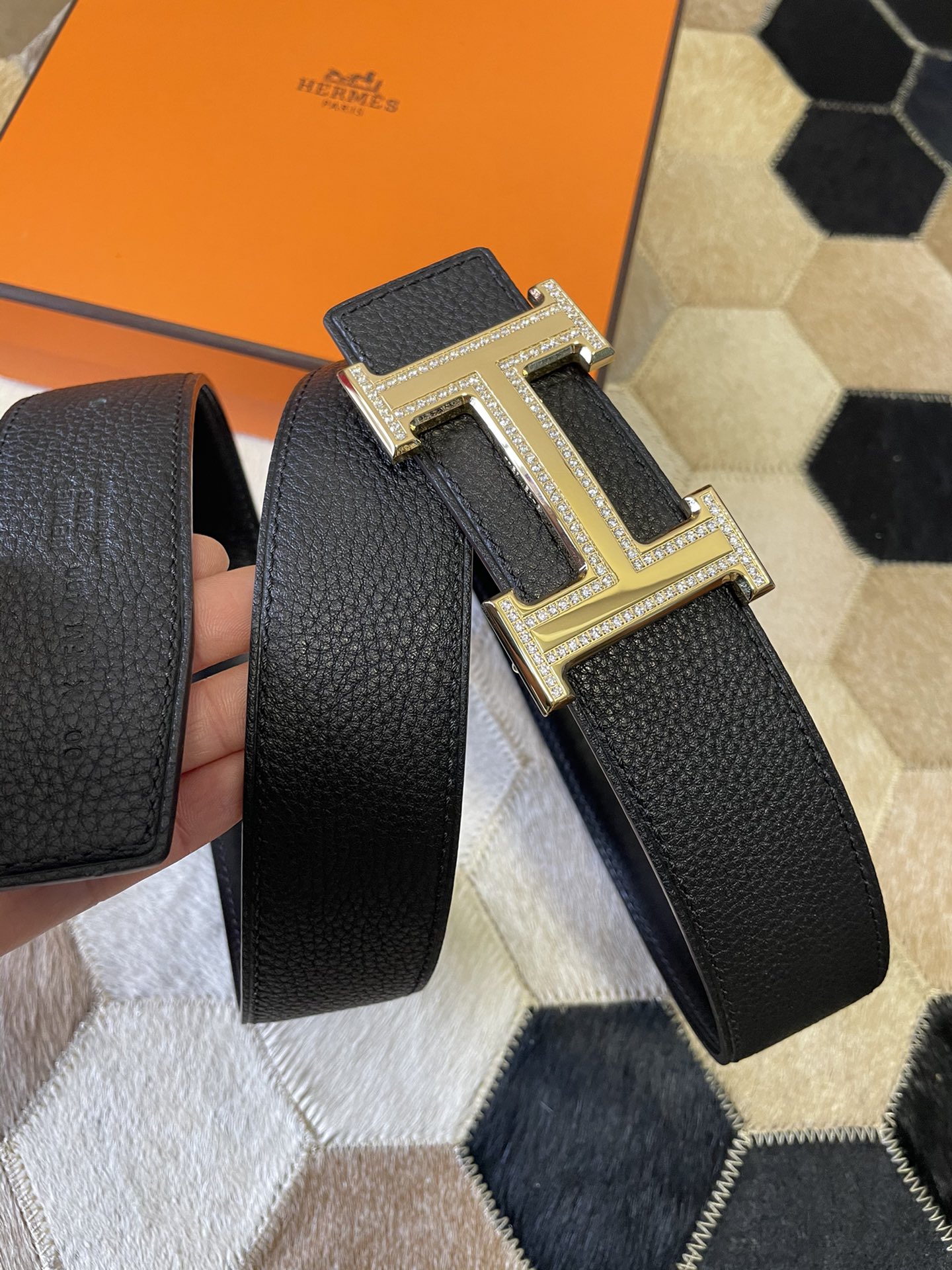 Hermes stainless steel double row diamond hanging buckle