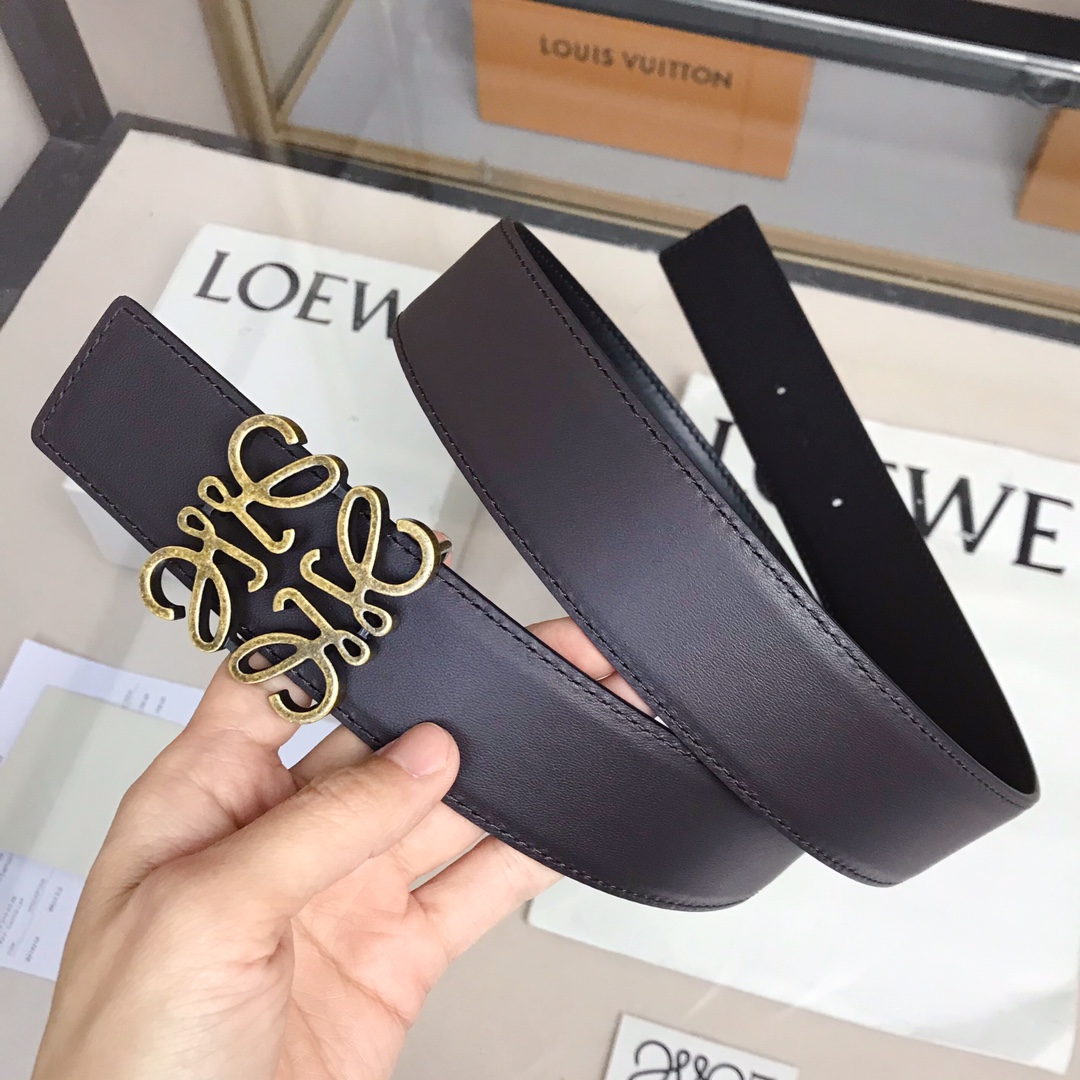 LOEVE stainless steel logo pattern metal buckle with top layer cowhide reversible