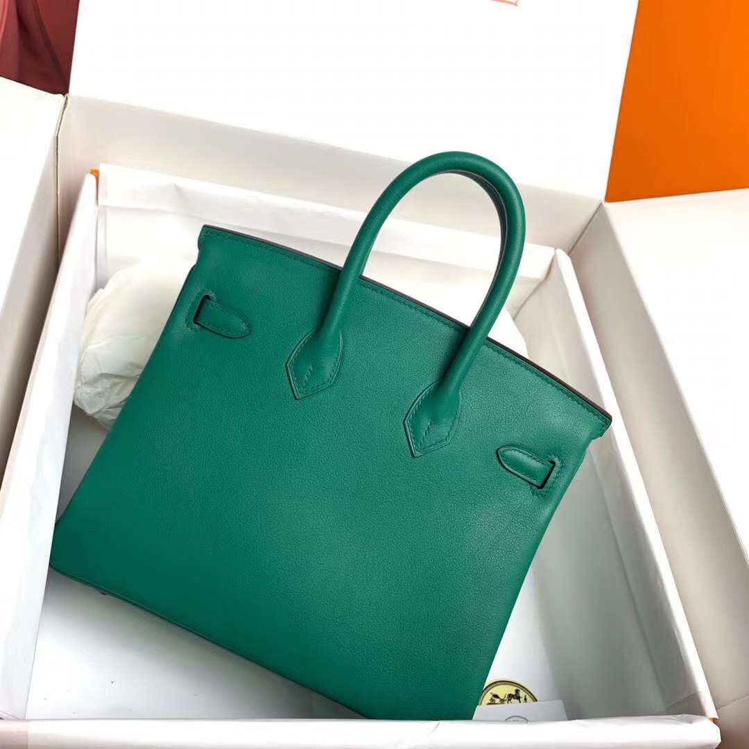 Birkin 25cm u4 velvet green gold buckle silver buckle Original swift calfskin top craftsmanship beeswax thread handmade