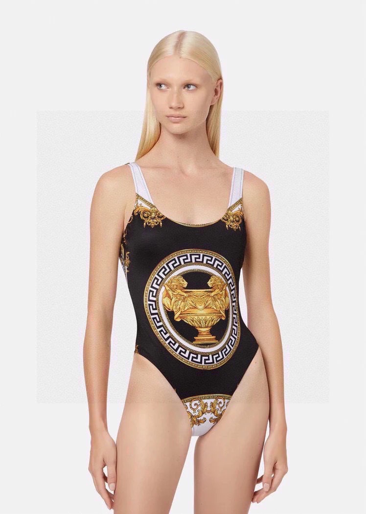 versace new court style lion dading print u-neck halter one piece swimming costume
