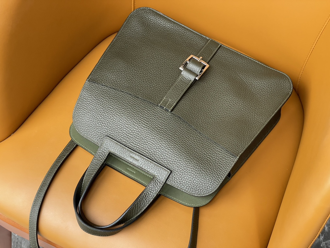 Halzan31 horseshoe bag original TC leather jungle green silver buckle