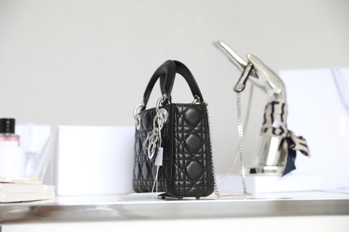 Lady Dior black vine check patent leather cow leather mini bag