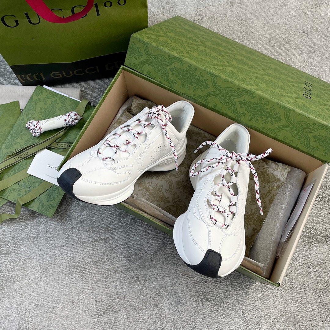 Gucci RUN all-leather cowhide sheepskin running shoes white