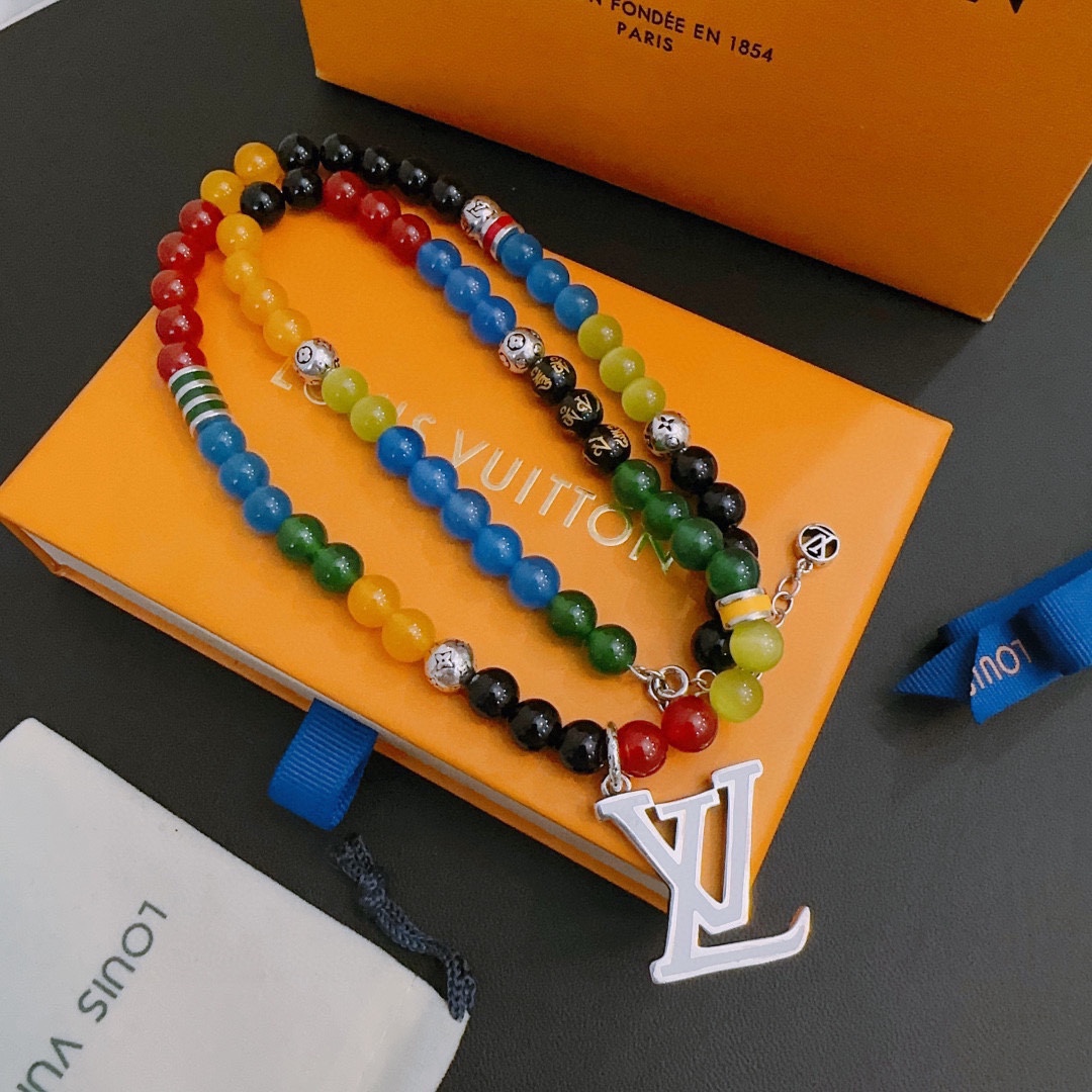 Louis Vuitton multi-element onyx thai silver style necklace couple's matching rock punk thai silver style