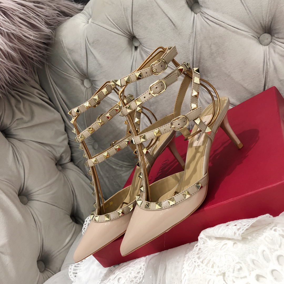 【Valentino】Valentino Valentino top version apricot patent leather 3 straps 6.5cm high heels