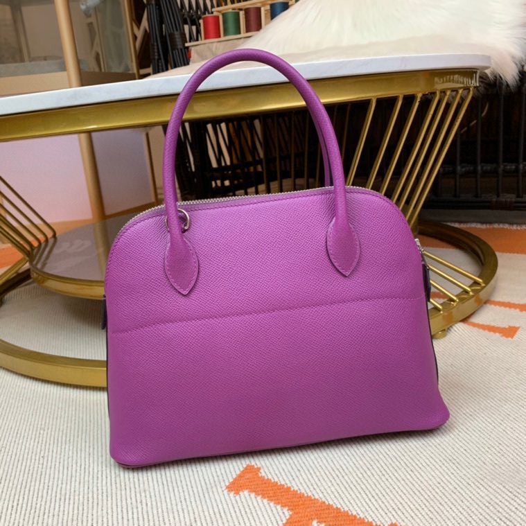 Bolide 27cm Imported original Epsom leather Half hand waxed stitching Anemone purple Silver buckle