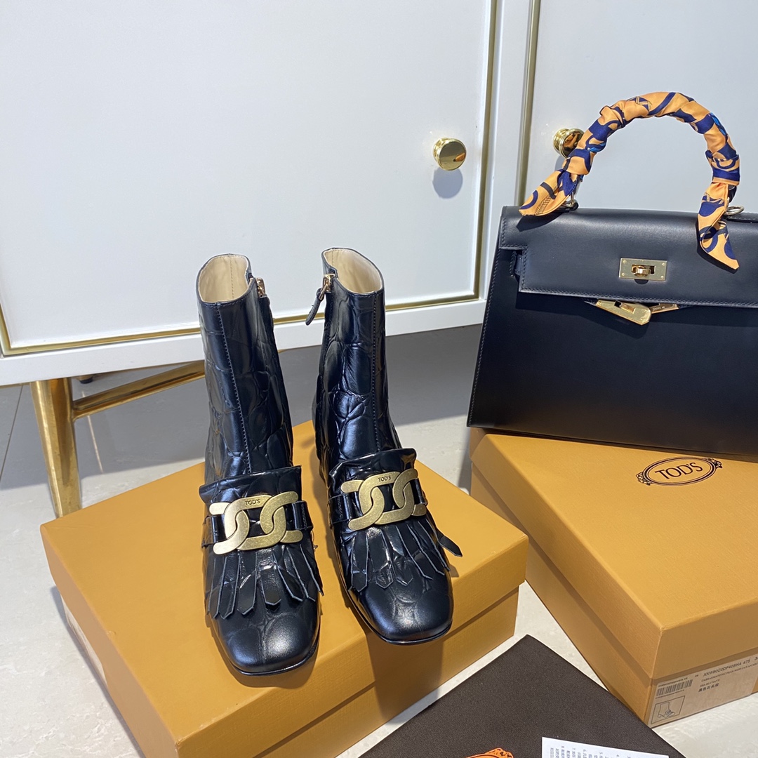 TOD'S 𝙏𝙊𝘿𝙎 Todds Thick heel short boots 2020 autumn and winter new women's shoes ladies cowhide fashion ankle boots