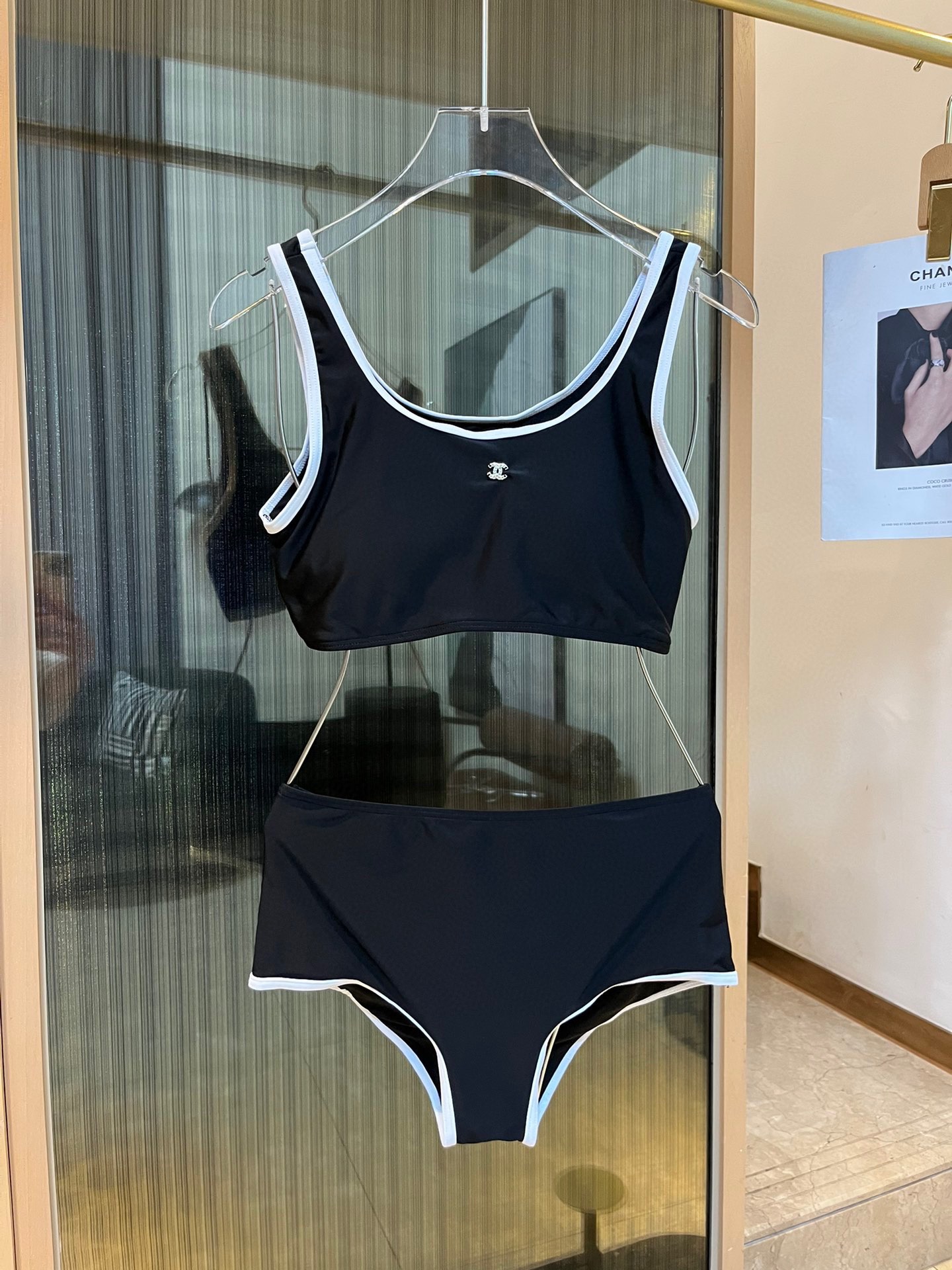 Chanel New Bikini Midi Set Petit Chanel Logo Print Camisole + Triangle Bottoms Separate Swimsuit