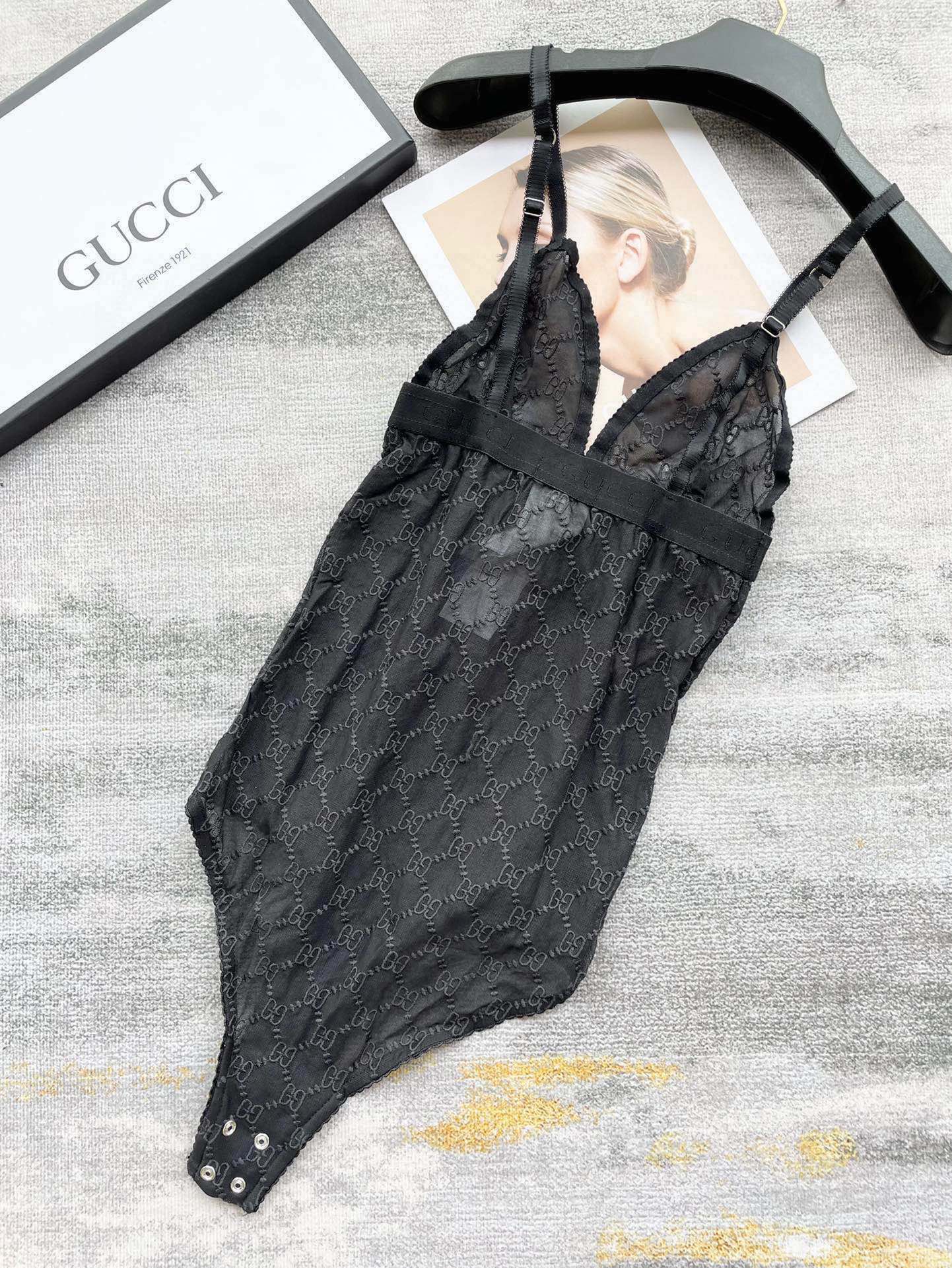 Gucci Letter Embroidered Mesh Camisole Semi-Sheer Sexy Swimsuit