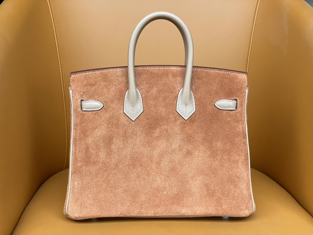 Birkin 25/30 Chestnut suede with swift Leather rose Gold Buckle