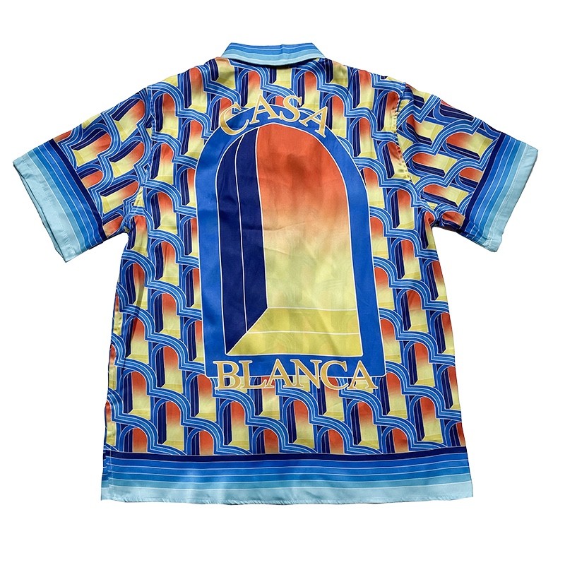 Casablanca Dream Gate, White twill silk short sleeve shirt