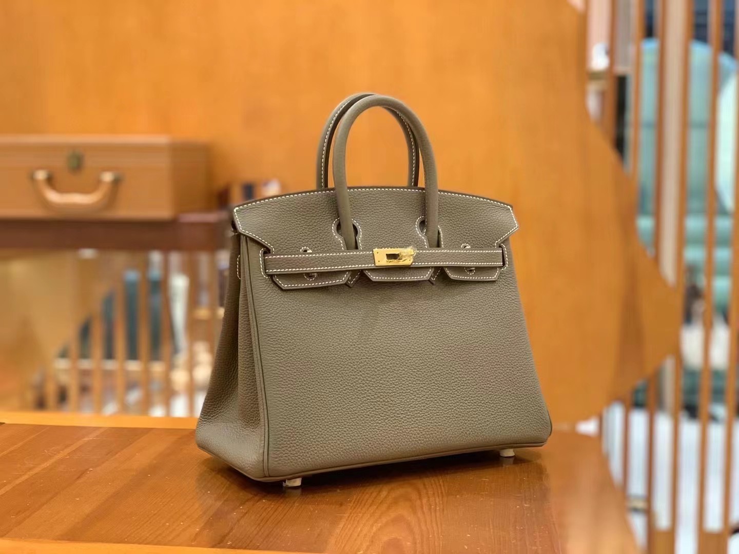 Birkin Elephant Grey Gold Buckle togo leather French original beeswax thread