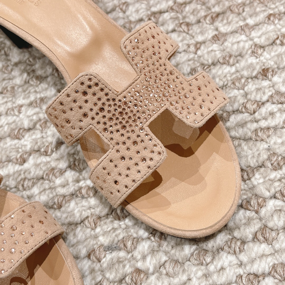Hermes Oasis diamond face slippers series