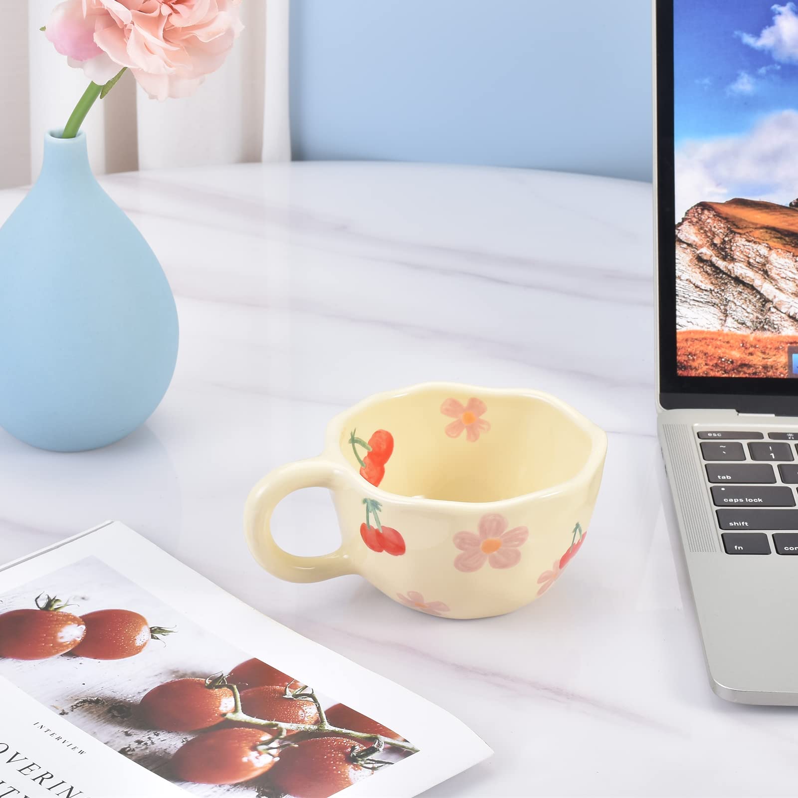 Ceramic Coffee Mug, Creative Flower Cup for Office and Home, Dishwasher and Microwave Safe, 8.5 oz/250 ml for Latte Tea Milk (Pink Cherry)