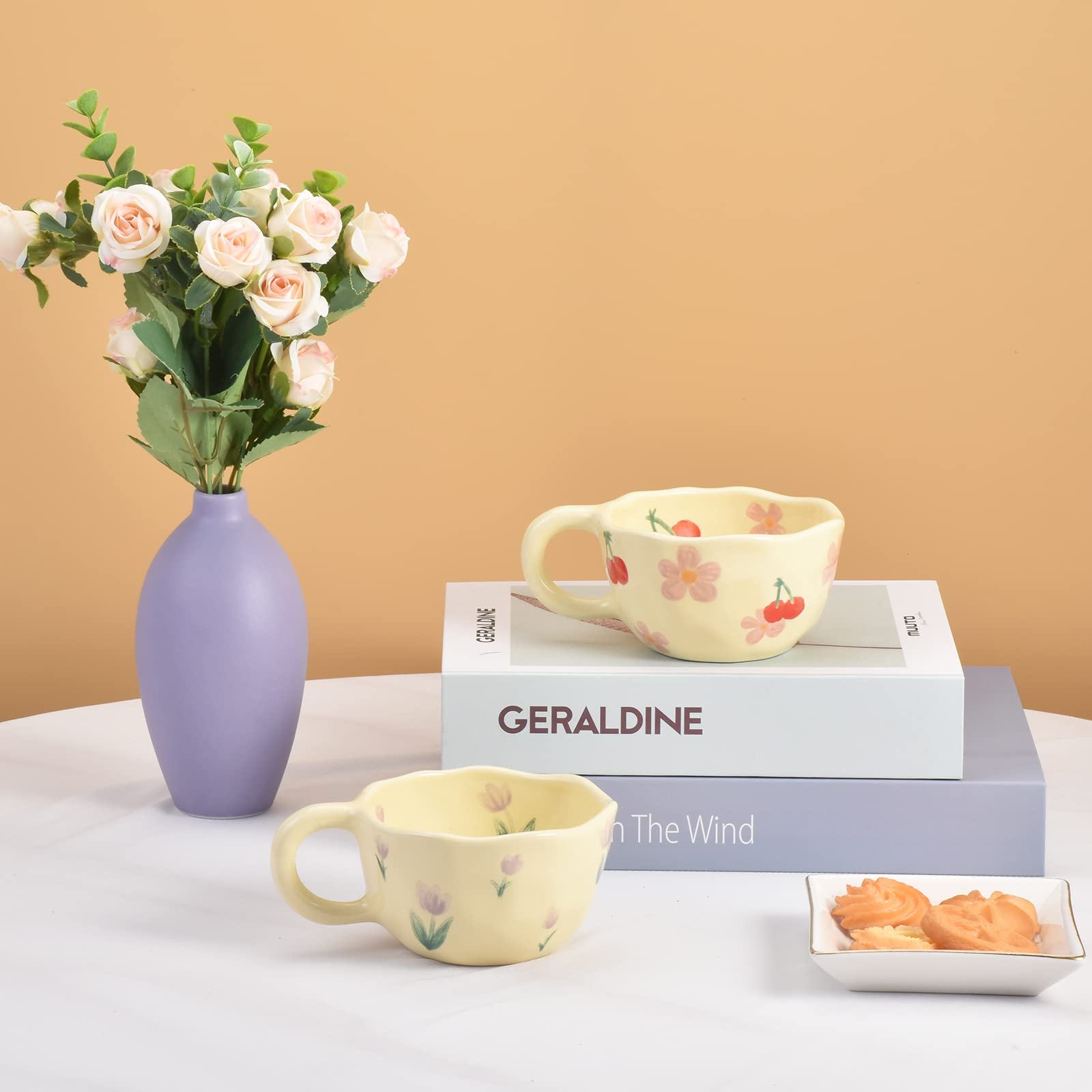 Ceramic Coffee Mug, Creative Flower Cup for Office and Home, Dishwasher and Microwave Safe, 8.5 oz/250 ml for Latte Tea Milk (Pink Cherry)