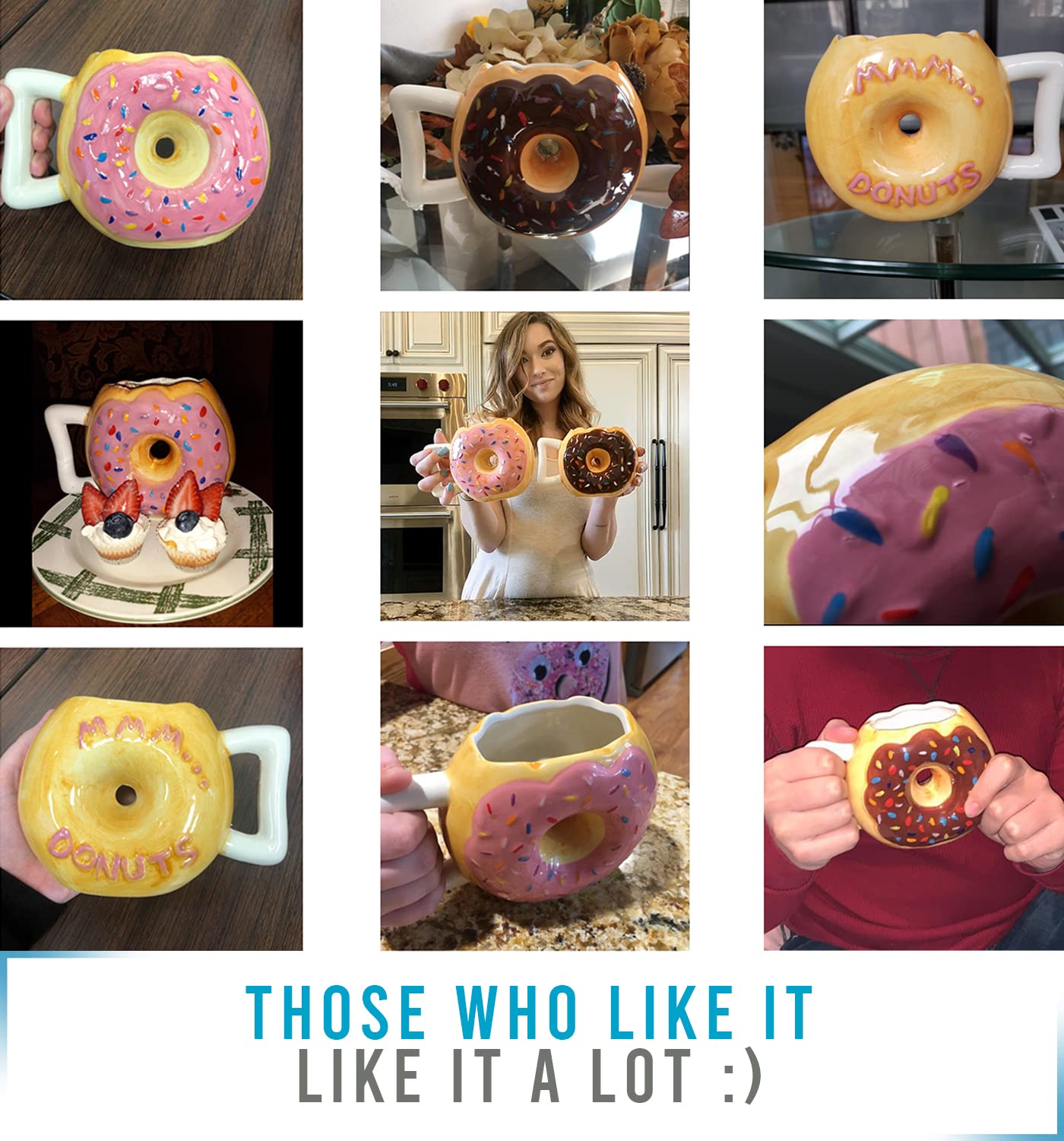 Ceramic Donut Mug - Delicious Pink Glaze Doughnut with Sprinkles - Funny