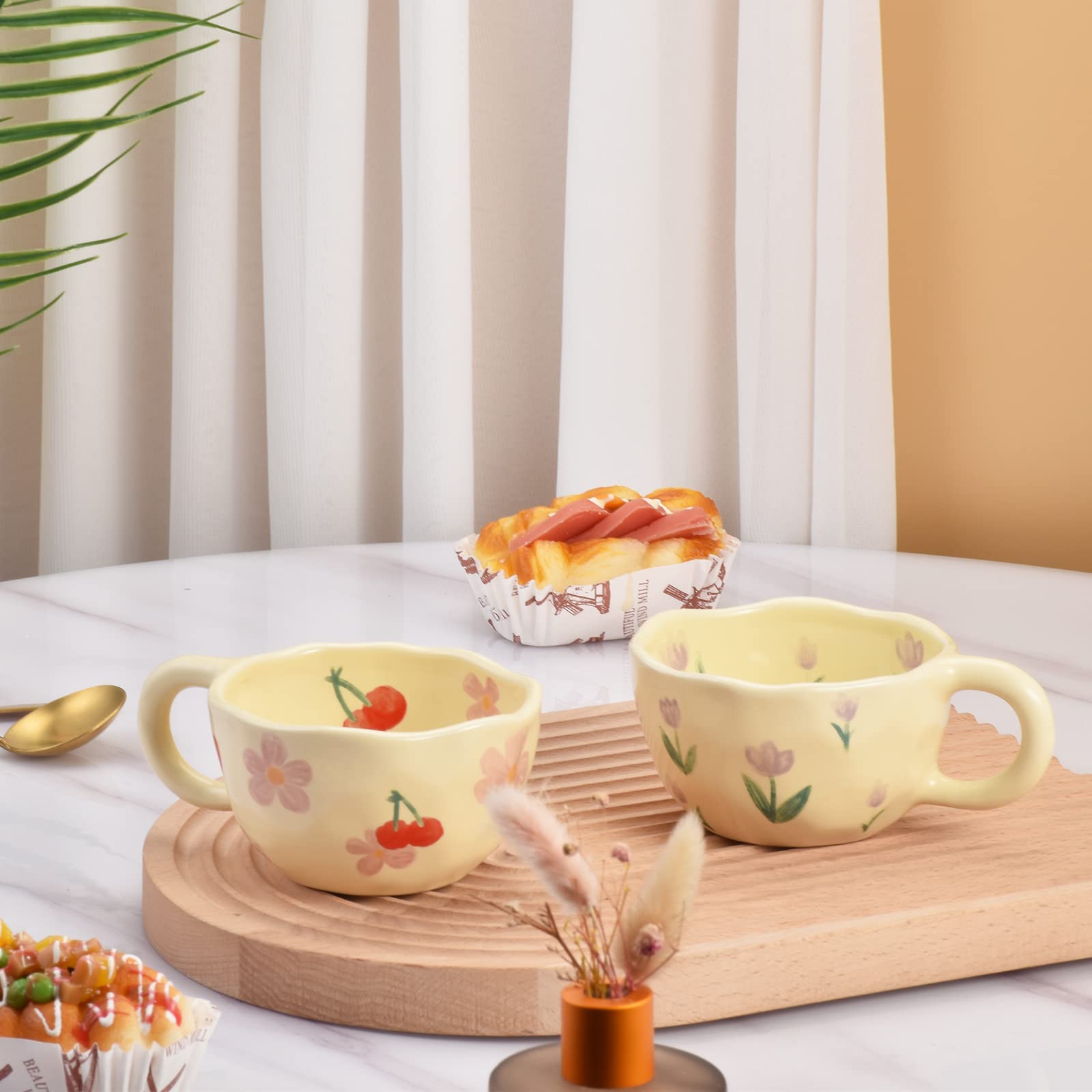 Ceramic Coffee Mug, Creative Flower Cup for Office and Home, Dishwasher and Microwave Safe, 8.5 oz/250 ml for Latte Tea Milk (Pink Cherry)