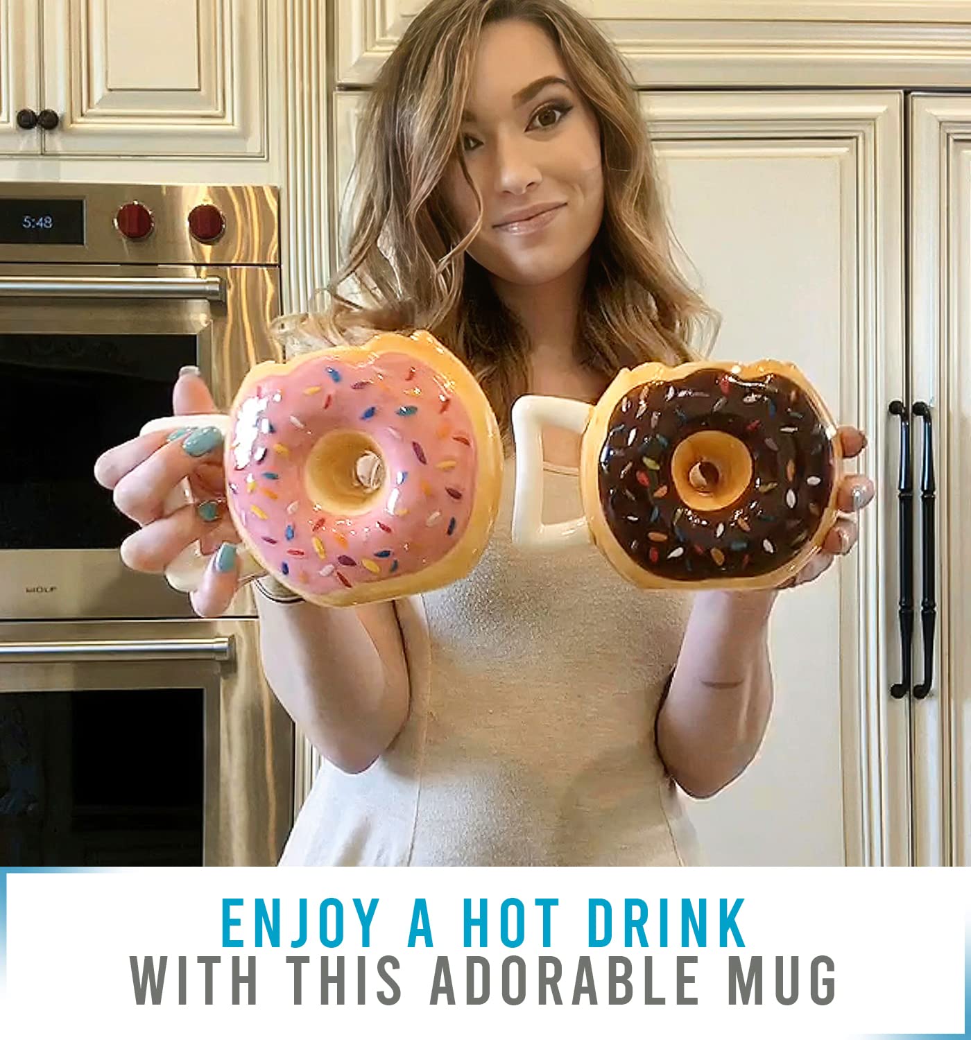 Ceramic Donut Mug - Delicious Pink Glaze Doughnut with Sprinkles - Funny