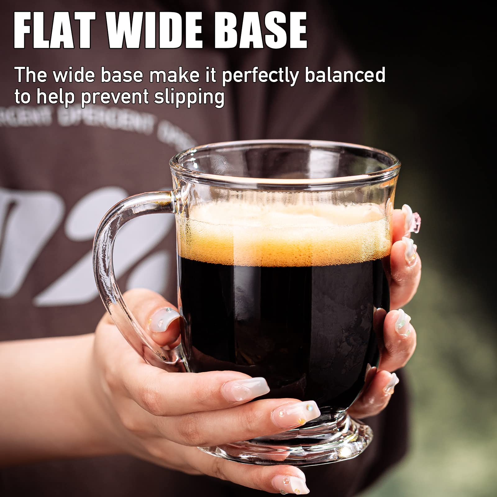 Glass Coffee Mugs Set of 6, Overnight Oats Containers with Bamboo Lids and Spoons - 15oz Large Glass Mugs, Glass Coffee Cups for Latte, Espresso Coffee, Juice, Tea, Cereal