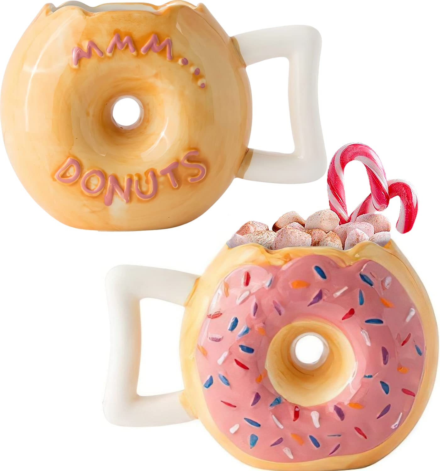 Ceramic Donut Mug - Delicious Pink Glaze Doughnut with Sprinkles - Funny