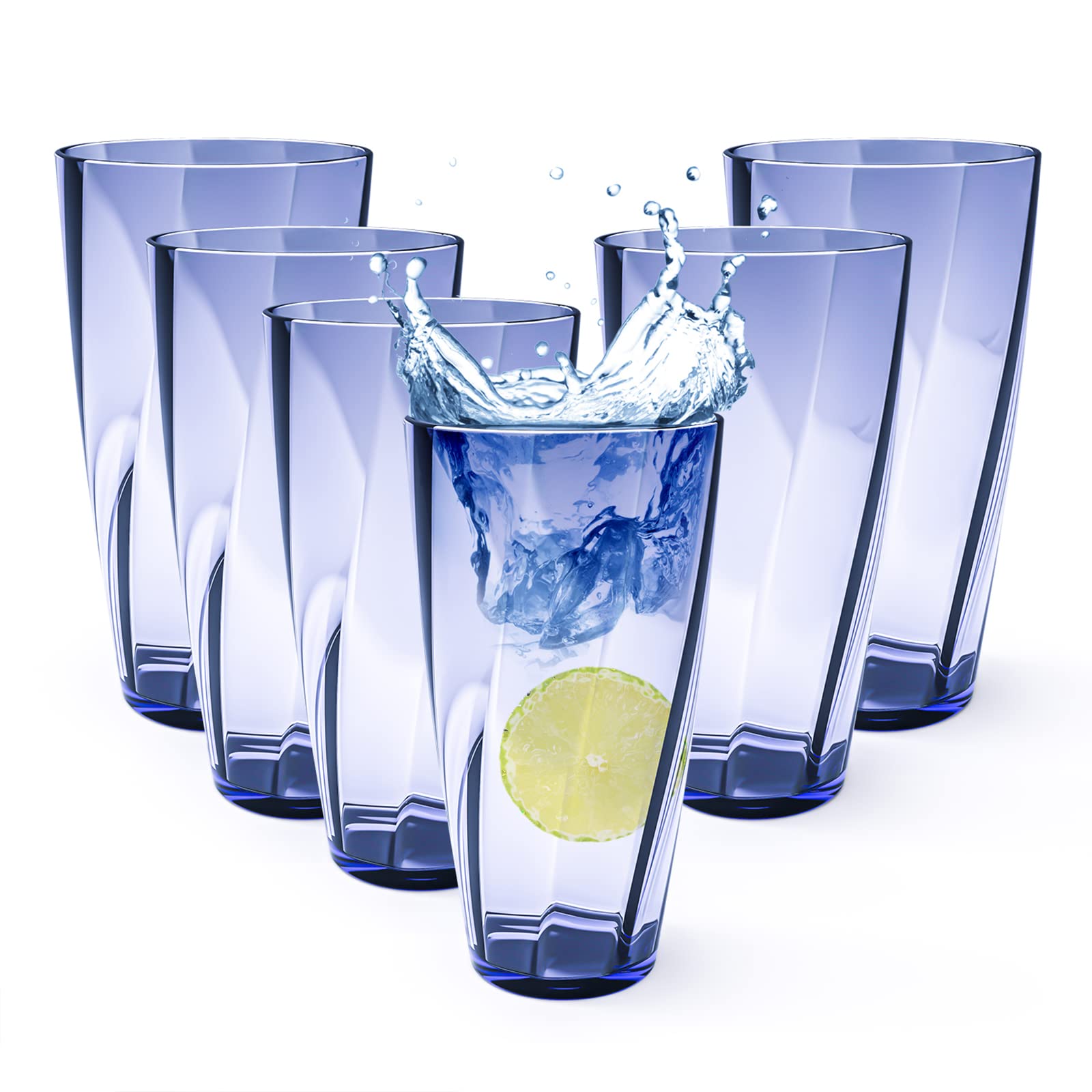 Unbreakable Plastic Cups Plastic Highball Drinking Glasses Tumbler, Large Water Tumbler Set (Set Of 6, 25 Oz) Dishwasher Safe (New Blue)