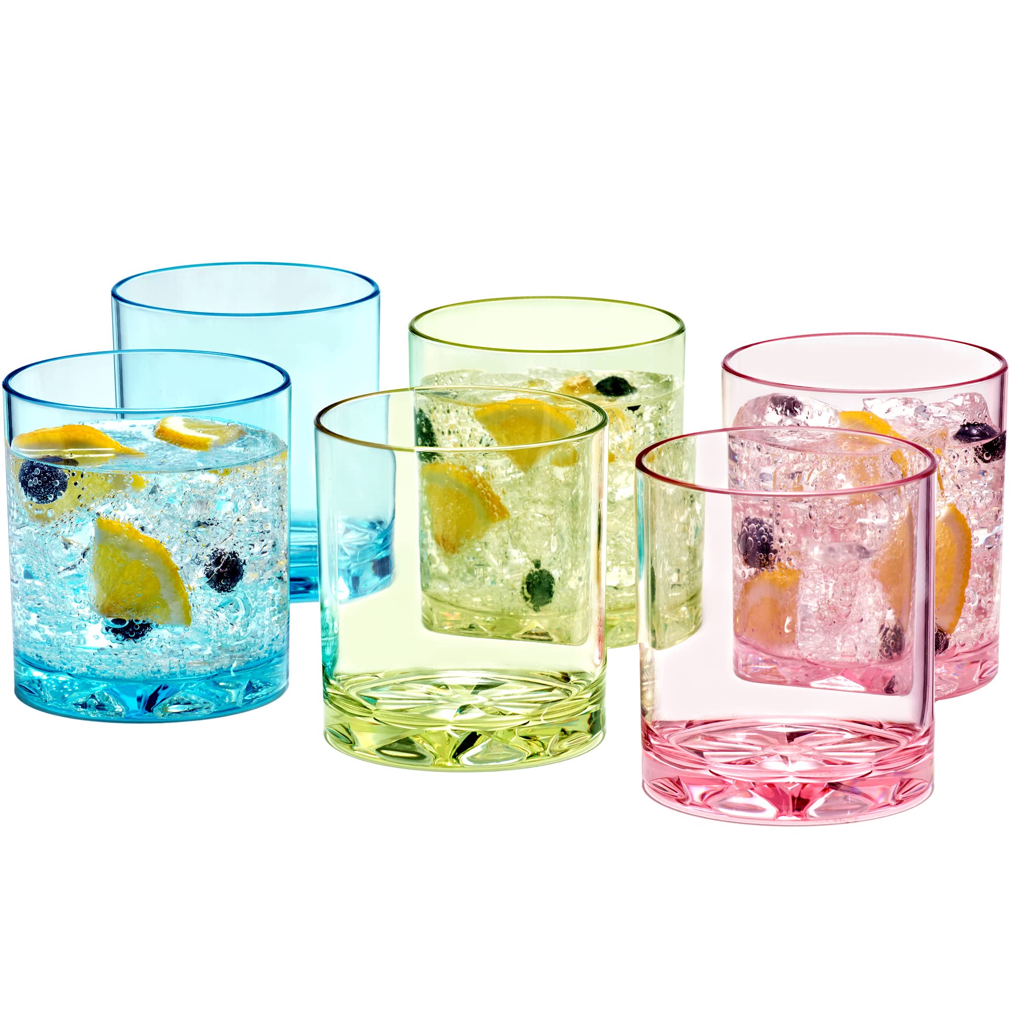 Liberty - 12-Ounce Plastic Tumblers (Set of 6), Plastic Drinking Glasses, Mixed-Color Reusable Plastic Cups, BPA-Free, Shatter-Proof, Dishwasher-Safe