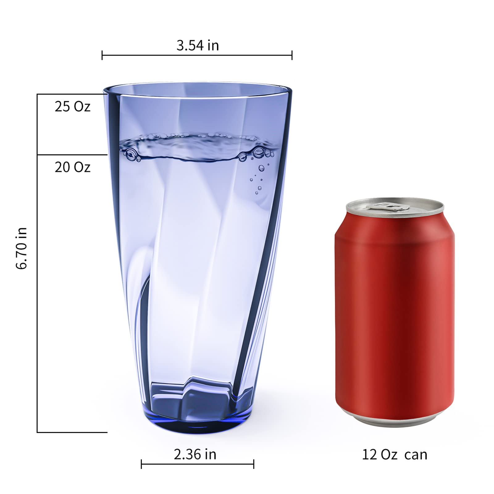 Unbreakable Plastic Cups Plastic Highball Drinking Glasses Tumbler, Large Water Tumbler Set (Set Of 6, 25 Oz) Dishwasher Safe (New Blue)