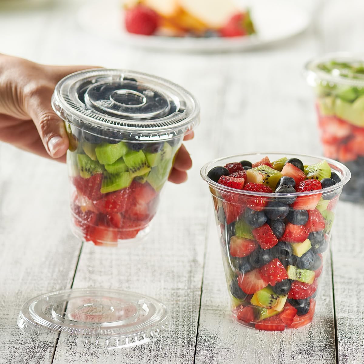 50 Sets 12 oz. Clear Plastic Cups With No Hole Flat Lids