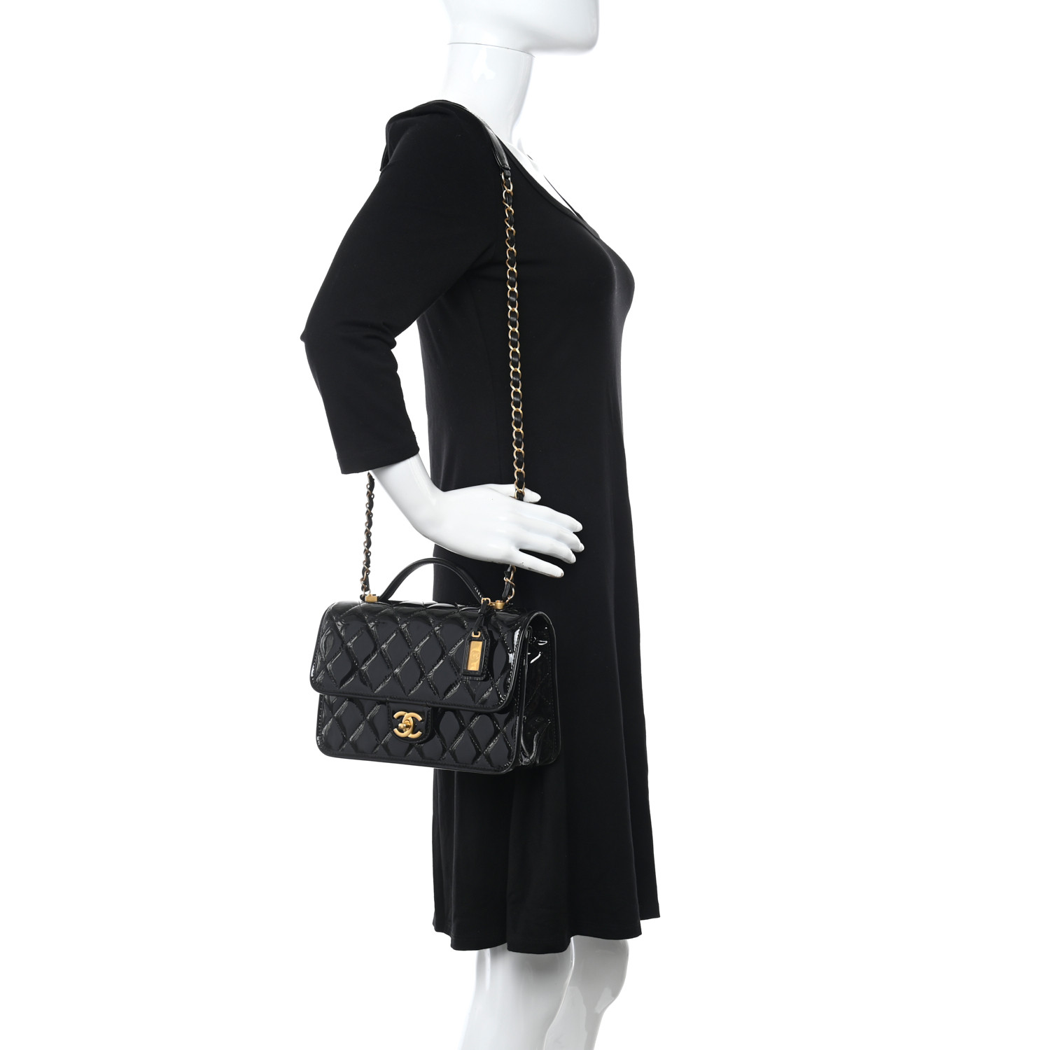 Patent Quilted Small Top Handle Flap Black - Neimanmarcus