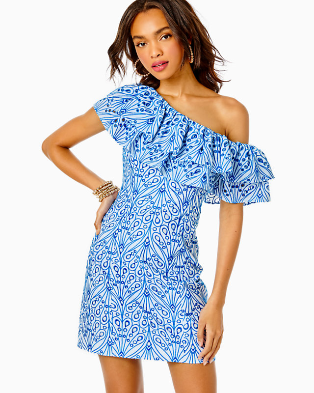 Sundea One-Shoulder Eyelet Shift Dress