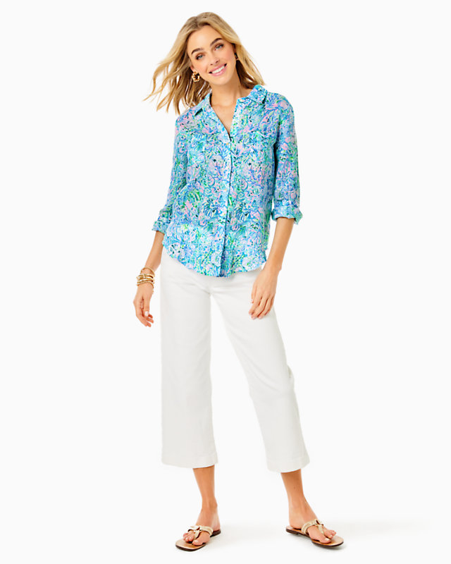 Sea View Linen Button Down Top | Lilly Pulitzer Outlet