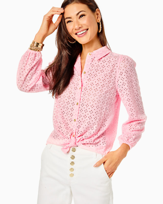 Sea Breeze Eyelet Button Down Top | Lilly Pulitzer Outlet