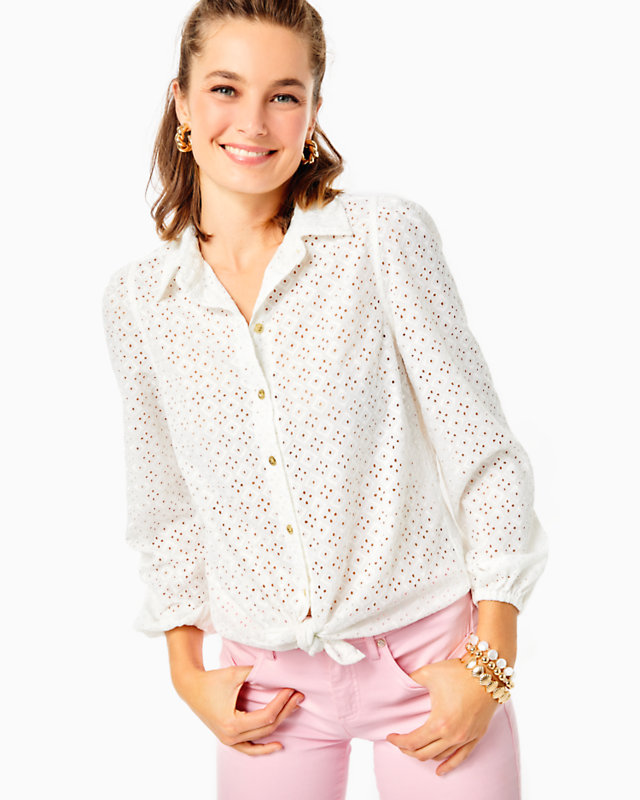 Sea Breeze Eyelet Button Down Top | Lilly Pulitzer Outlet