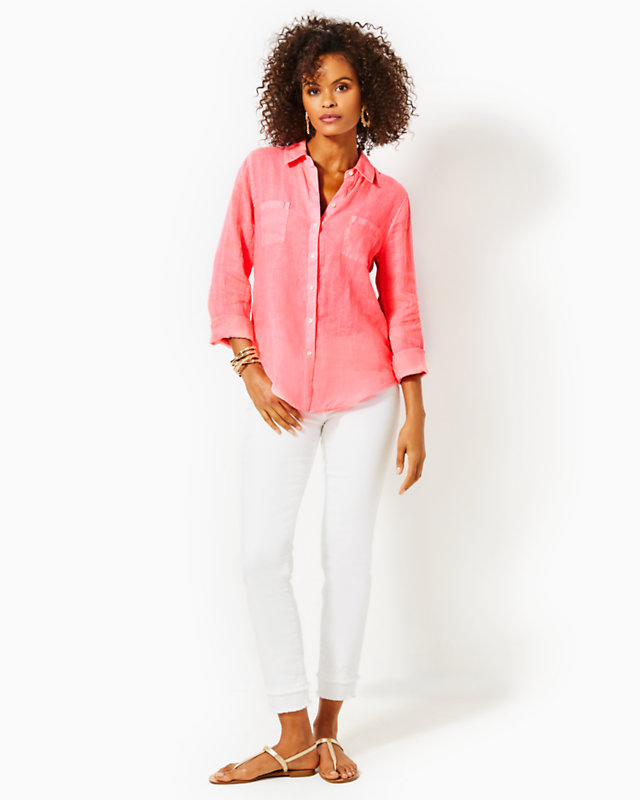 Sea View Linen Button Down Top | Lilly Pulitzer Outlet